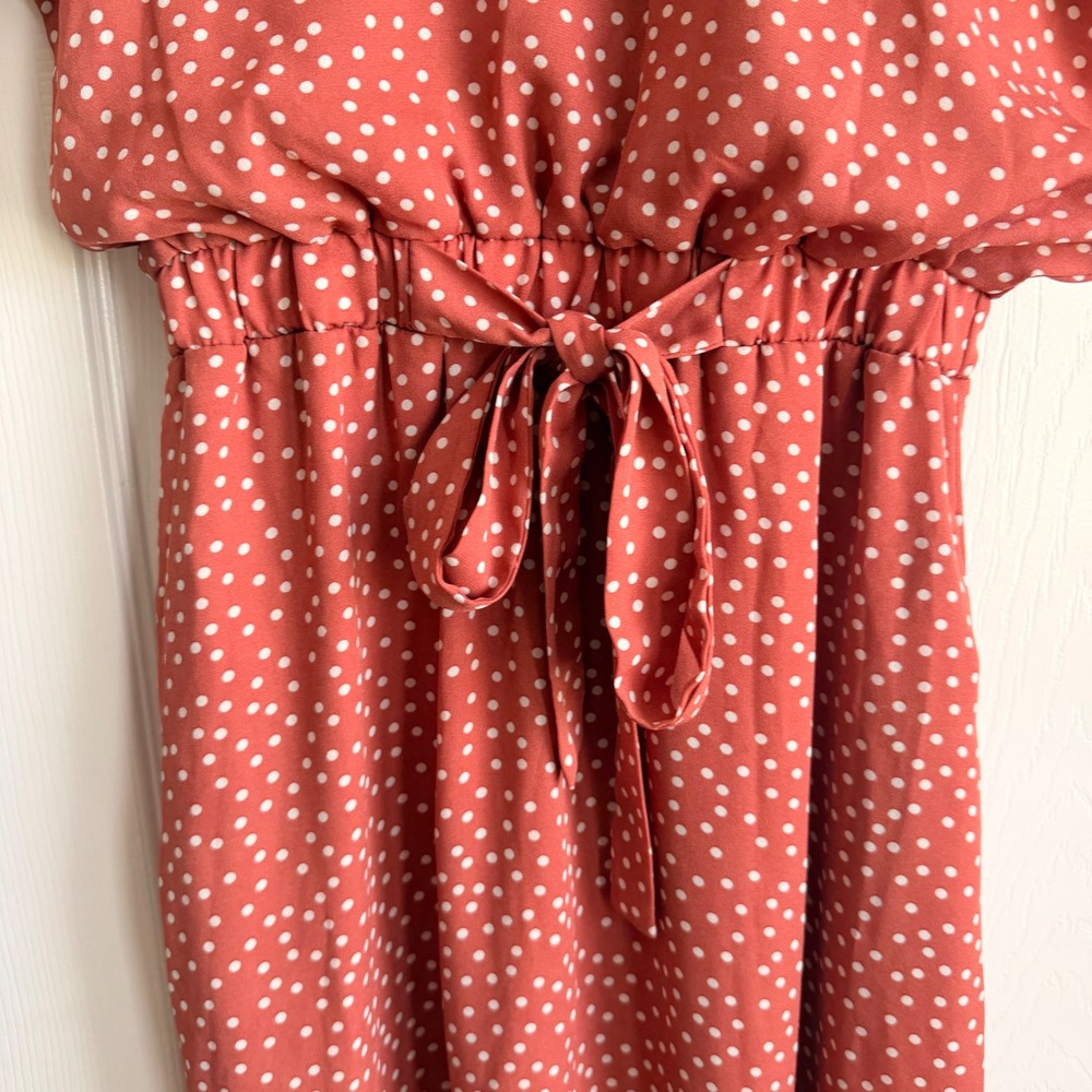Sienna Sky Womens Rust Polka Dot V-Neck Flutter Sleeve Midi Dress Small - Picture 4 of 13